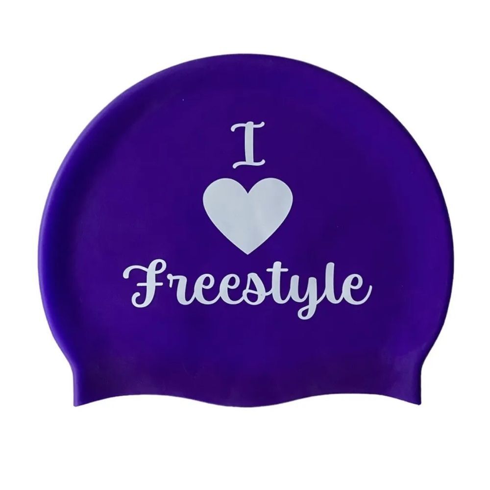 Purple Practice Race Silicone Swimming Cap Unisex Adult Size I Love Freestyle